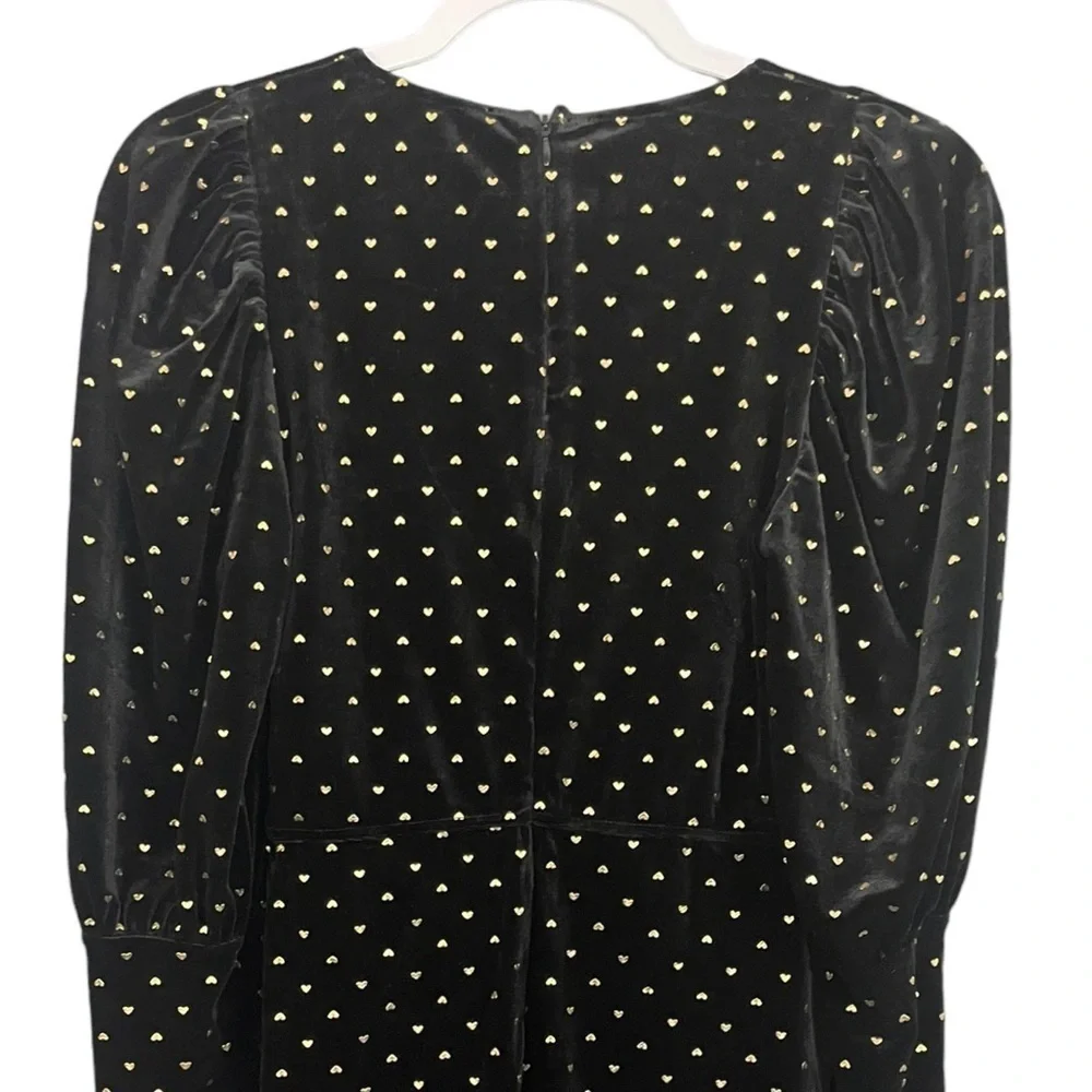 Saint Genies Heart Print Velvet Faux Wrap Mini Dress Black and Gold NWT - Picture 8 of 14